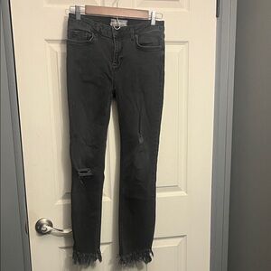 Free People Distressed Black Ankle Jeans